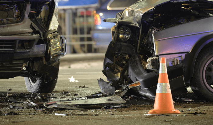 Two cars collide each other